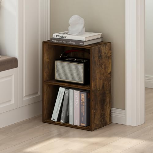 Image of Furinno LUDER Book Shelf, 2-Tier Modern Bookshelf, Open Shelves Bookcase, 9 inch x 16 inch x 21 inch, for Living Room, Bedroom, Home Office, Amber Pine