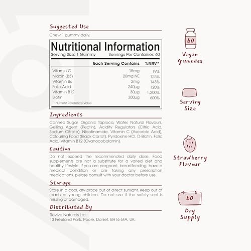 Vitamin B Complex Gummies - 5 Essential B Vitamins & Vitamin C - 60 Vegan Gummies - Strawberry Flavour - by Alpha01 - Image 4