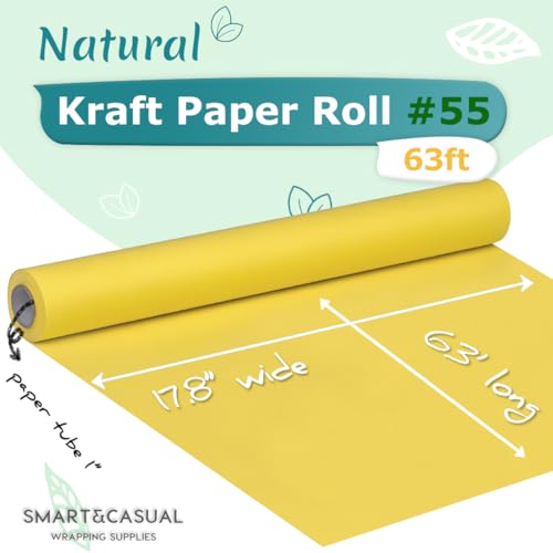Image of SMART&CASUAL 17.8 inch x 760 inch (63') Lemon Yellow Kraft Craft Paper Roll for Gift Wrapping Bulletin Board Bouquet Flower Art Packing Parcel Table Covering 80GSM 55LB (Lemon Yellow, 17.8 inch x 63')