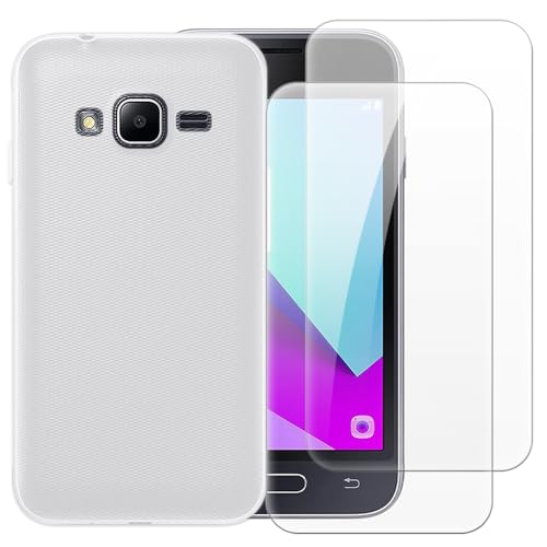 Shantime Case with 2 Pack Screen Protector Combo Compatible with Samsung Galaxy J1 Mini Prime, Shockproof Cover and Tempered Glass Set for Full Body Safety(White)