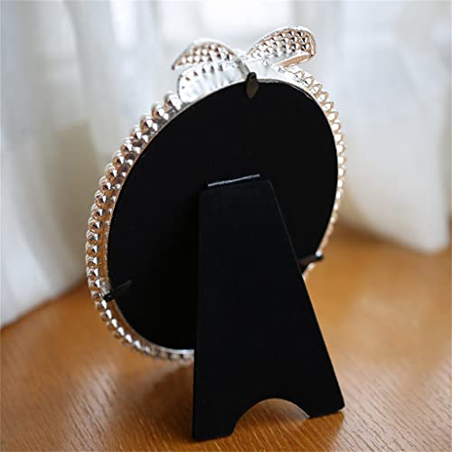 Miroir de table ovale cadeau chic argent brillant strass perles blanches