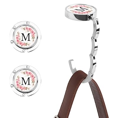 2PCS Ganci per Borsa Lettera A-Z, Gancio Borsa da Tavolo Personalizzato con Iniziale, Porta Borsa da Tavolo con Lettera Floreale, Ganci Pieghevoli per Borsa per le Donne, Appendi Borsa da Tavolo (M)