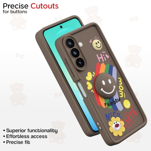 Image of Pikkme Back Cover for Samsung Galaxy A27 5G / M47 5G | Soft Silicone| Cute Rainbow Smile & 3D Cartoon Flower Design | Shockproof Raised Camera Protection Bumper Case (Brown)