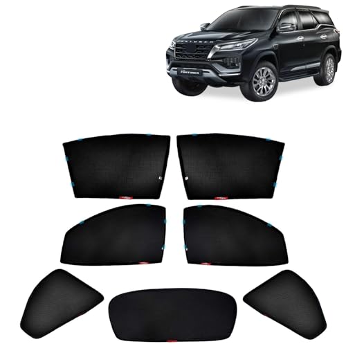 Image of KINGSWAY Accessories Car Side Window Sun Shade Half Cut Magnetic with Rear Windshield Curtain Only Compatible with Toyota Fortuner Year 2025 Onwards All Model, Only Half Cut in Front Window, Pack of 7