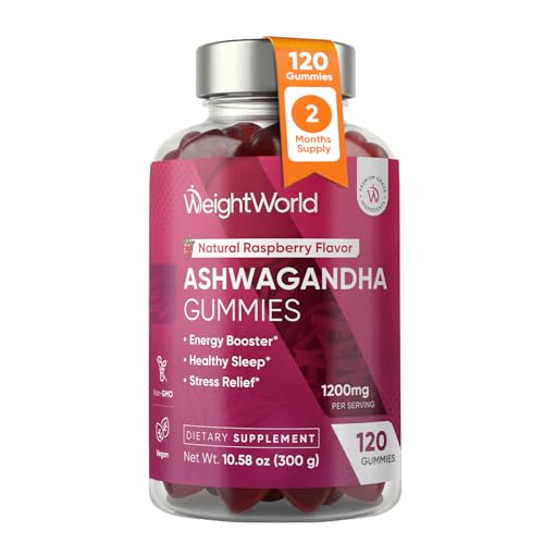 WeightWorld Ashwagandha Gummies for Stress Relief Healthy Sleep & Energy Booster | 120 Count (2-Month Supply) | Vegan Adaptogen Ashwagandha Supplements Natural Raspberry-Flavor Non-GMO Gluten-Free