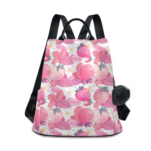 Sac à dos tendance fraises roses pour femme, grand sac de voyage et bandoulière chic