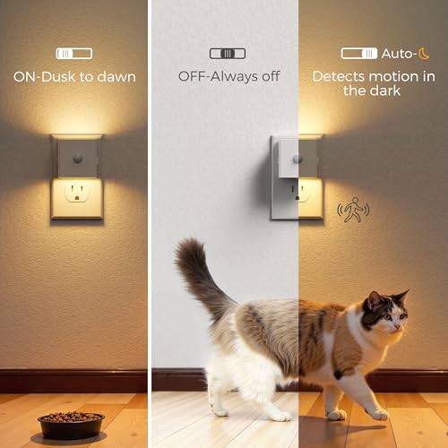 Image of L LOHAS LED Night Light,Plug in Night Light with Motion Sensor and Dusk to Dawn Sensor,[2-Pack] Brightness Adjustable,3000K Soft White, Nightlight for Bathroom Hallway Kitchen