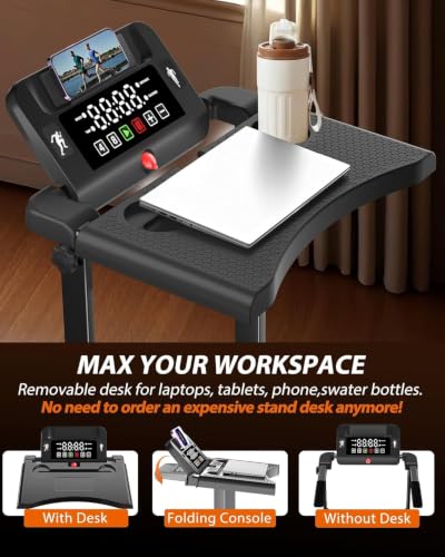 Image of Walking Pad Treadmill with Desk, Foldable Incline Treadmills for Home, Treadmills for Home with Adjustable Handlebar, Removable Desk and 12% Incline, Ideal for Walking, Jogging and Home Office