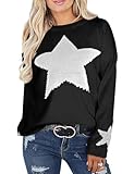 shermie Womens Star Graphic Sweaters Long Sleeve Crew Neck Casual Cable Knit Pullover Sweater Black 1 Medium
