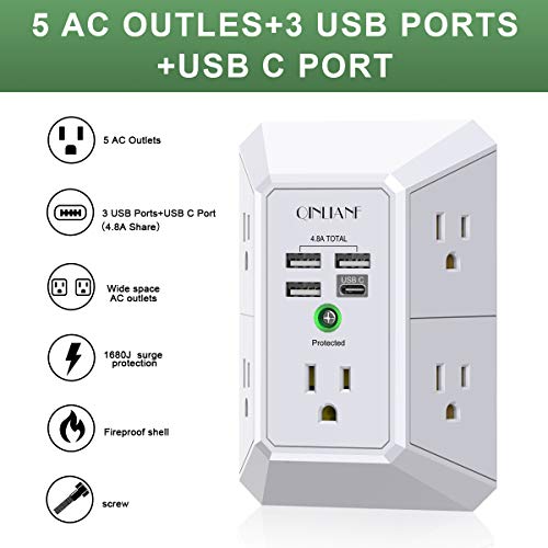 QINLIANF 5-Outlet Surge Protector with USB 2 QINLIANF 5-Outlet Surge Protector with USB - Image 2