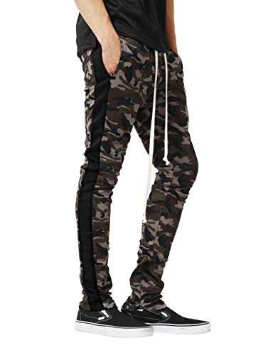 Mens Camo Stripe Track Pants Skinny Fit Stretch Elastic Slim Trouser