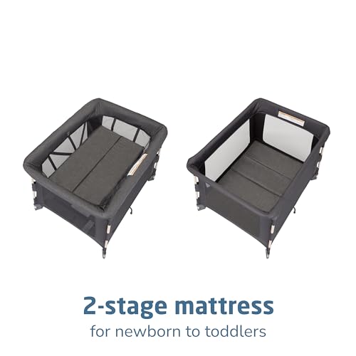 Image of Maxi-Cosi Swift Baby Playard with Mat, Baby Playpen, Play Yard with Bassinet, Portable Playpen for Babies and Toddlers, Classic Graphite