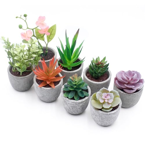 Zyluniy Plantas artificiales suculentas en maceta, 8 unidades, juego de plantas artificiales suculentas para mesa, baño, oficina y balcón, plantas decorativas artificiales con maceta