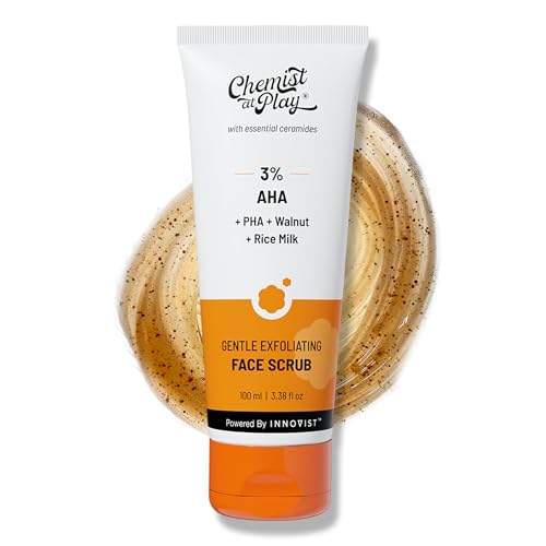 Image of Chemist At Play Exfoliating Body Scrub For Removing Tan & Dead Skin Cells + Gentle Exfoliating Face Scrub with Mandelic Acid & Walnuts | Removes Dead Skin & Blackheads | Smooth, Soft & Bright Care | Natural AHAs | 75g + 100ml