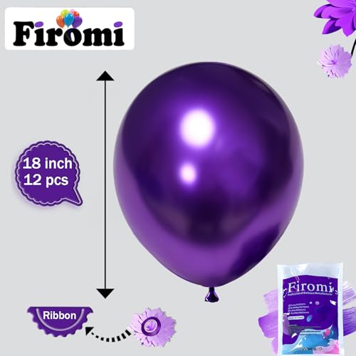 Image of Firomi Metallic Chrome Purple Balloons 18-inch 12 Pack (with 1 Ribbon)