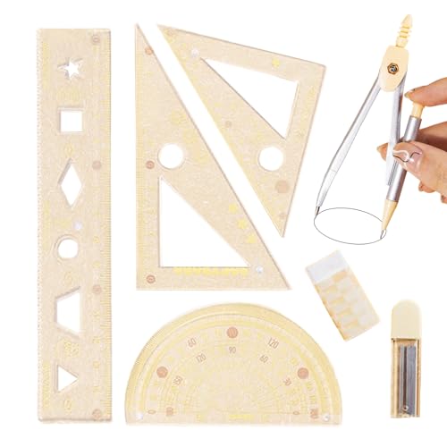 Kit de geometría - herramientas de medición transparentes de Capybara | Gauge de brújula protractor en soberano para el dibujo de escritura de estudios, papelería de examen de clase universitaria,