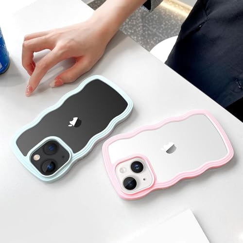Image of MIDOS Back Cover Compatible with iPhone 15, Cute Curly Wave Frame Clear Case for Girls Women, Transparent Soft Silicone TPU Bumper Shockproof Protective Cover for iPhone 15 (Mint)