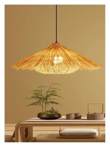 Lustre moderne chapeau de paille en osier orange 40cm diffusant une lumière chaude et tamisée