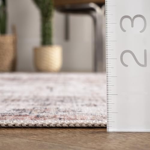 5' x 8' SpinClean Machine Washable Stain-Resistant Area Rug with Non Slip Backing, Low Profile for Living Room, Bedroom, and Dining Room, Banks Beige