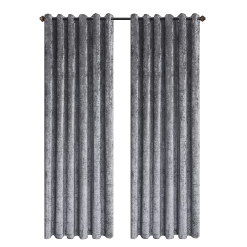 Hadi London Crushed Velvet Curtains for Bedroom Living Room Kitchens A pair of fully lined, beautifully made shades with an eyelet ring top velvet curtains. (SILVER, 66X72)