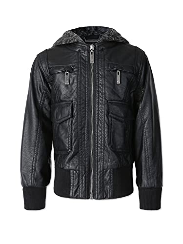 Kids Synthetic Leather Sherpa Fur Lined Motorcycle Jacket3