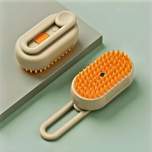 Escova Com Vapor Para Cães e Gatos 3 Em 1 (Bege com Laranja)