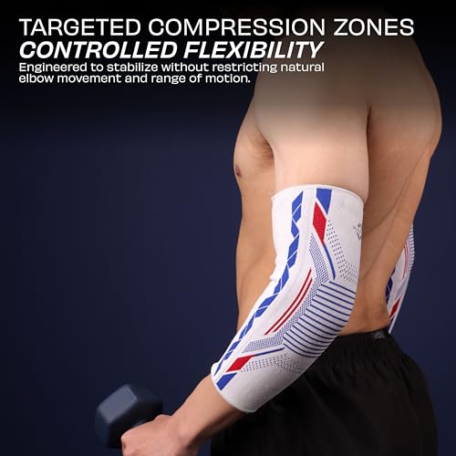 Image of Nivia Knitted Elbow Support with Silicon For Men & Women, Neoprene Compression Sleeve, Anti-Slip Grip, Heat Retention & Joint Stability for Gym, Training, and Injury Recovery(White, Large)