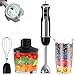 Mixeur Plongeant, Wancle Pied mixeur plongeur multifonction 16 vitesses 4 en 1, 600 W, moulin à alimentation de 500 ml, tasse à mesurer de 600 ml, batteur à oeufs, acier inoxydable 304 (noir)