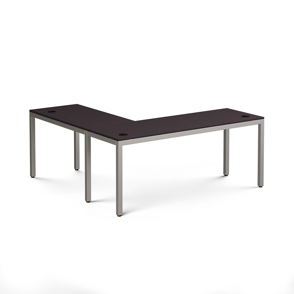 NBF Reversible L-Shaped Executive Office Desk - Durable Espresso Laminate Computer Desk with Steel Frame - Modern Desk with 3 Grommet Holes - 60" W