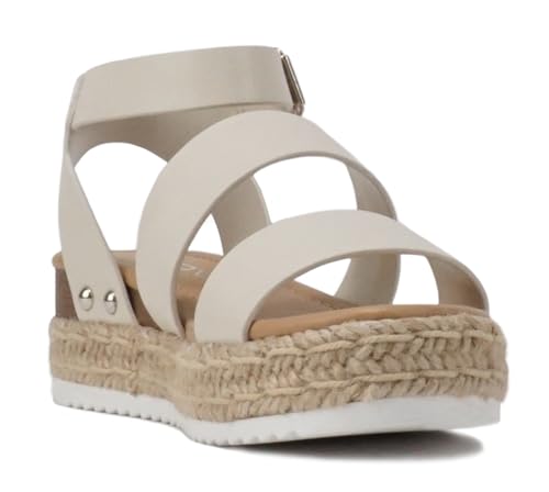 Image of Soda BRYCE-2 Kids /Children /Girls Open Toe Two Bands Espadrille Jute Platform Wedge Casual Fashion Flatform Sandals with Buckle Ankle Strap