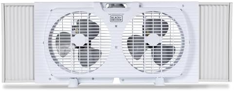 BLACK+DECKER 9" Dual Window Fan for Window Screen with 2 Speed Settings, Twin Window Fan with Mechanical Controls and Removable Legs, Horizontal Cooling Fan for Window