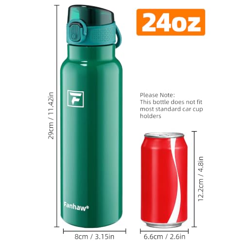Image of Fanhaw 24 oz Insulated Water Bottle with Soft Silicone Spout Lid, Leakproof Stainless Steel Vacuum Bottle for School, Sports& Daily Use, Kids, Teens& Adults, Back to School Essentials (Mars Green)