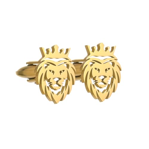 Mancuernillas con cabeza de león tono dorado de acero inoxidable miniatura 1