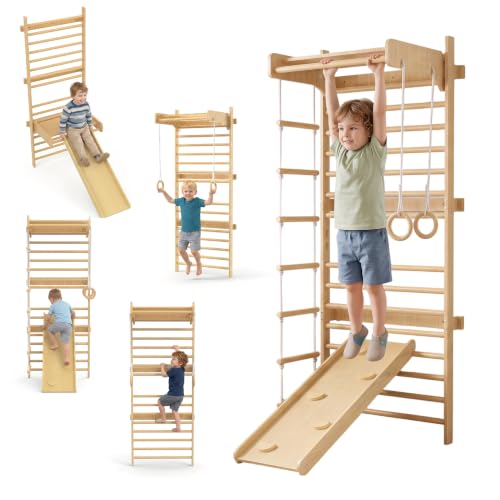 LARS360 Multifunktions Sprossenwand Set für Kinder, Holz Klettergerüst Indoor...