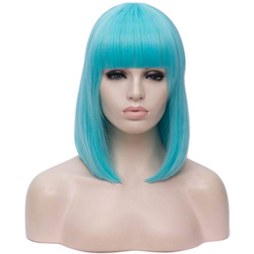 Women's Beautiful Blue Bob Cosplay Wig and 1 Free Hair Net, for Halloween Daily Masquerade Costume Party, Rose Net Synthetic, 14in; H13BL