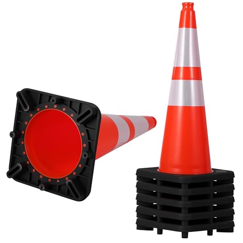 GarveeTech 8 Pack 28” PVC Traffic Cones, Heavy Black Base