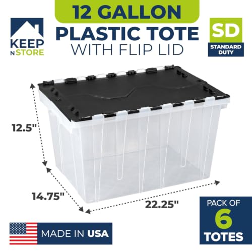 Image of 12 Gallon Clear Storage Tote with Flip Lid, Standard Duty, Pack of 6