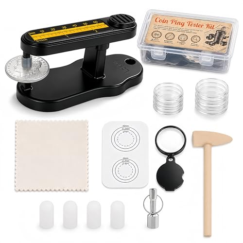 15Pcs Coin Ping Tester Kit - Portable Tool Set for Testing Gold & Silver Coin Authenticity via Sound Resonance & Diameter Check Pocket Pinger Coin Tester with Storage Case for Collectors