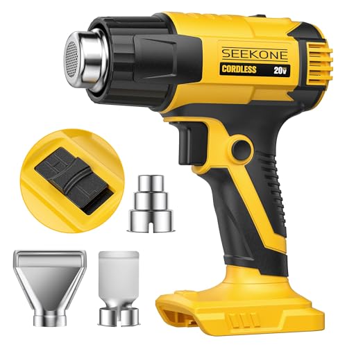 SEEKONE Cordless Heat Gun with 2 Temp Settings 1022 and 572 Compatible with Dewalt 20V Battery Fast Heating Hot Air Gun with 3 Nozzles for Shrink Tubing 3D Printing Crafting (No Battery)