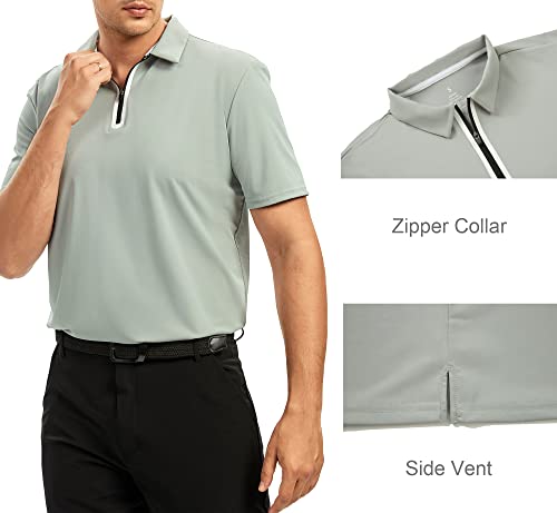Alex Vando Mens Golf Shirt Short Sleeve Sports Polo Shirts With Zipper,Grey,Xxl #TOP2