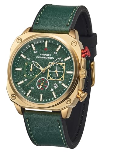 Image of French Connection Chronexis Green Dial Chronograph Watch for Men - FCB19NL