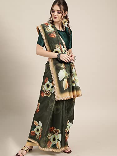 Image of AKHILAM Women's Organza Knit Embellished Saree with Unstitched Blouse Piece (FF0ROMFLO4 Parent)