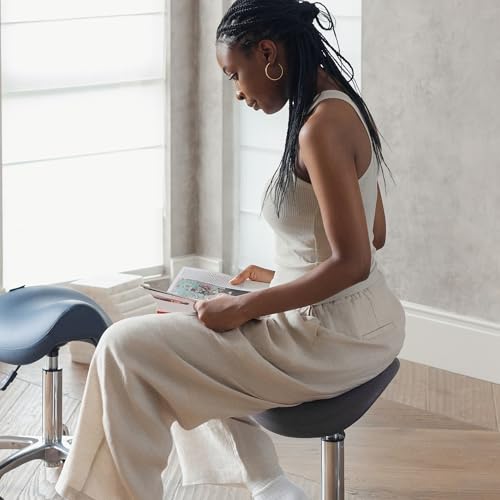 Image of Haku 506 Series Ergonomic Saddle Stool, Adjustable Pneumatic Swivel Rolling Stool with Wheels for Salon, Medical, Spa, Tattoo, Home and Office, English Violet