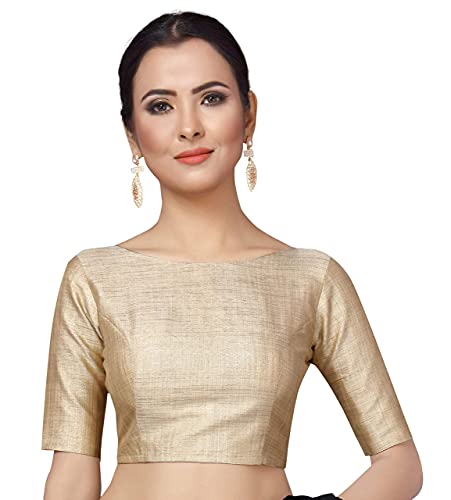 Image of Studio Shringaar Polyester Women's Golden Readymade Saree Blouse
