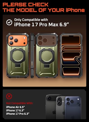 Image of SUPCASE for iPhone 17 Pro Max Case with Kickstand (Unicorn Beetle Grip), [Camera Control Cover] [Compatible with MagSafe] [Military-Grade Drop Protection] Heavy Duty Magnetic Phone Case, Guldan
