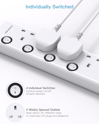 Extension Lead with 4 USB Slots(2 USB C), 4 Way Plug Extension Socket with Individual Switches, 1.8M Extension Cable, Wall Mount Extension Cord, Desk Power Strip for Bedroom Office Accessories Extension Lead with 4 USB Slots(2 USB C), 4 Way Plug Extension Socket with Individual Switches, 1.8M Extension Cable, Wall Mount Extension Cord, Desk Power Strip for Bedroom Office Accessories