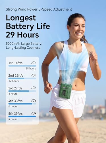 Image of Waist Clip Fan - 5000mAh Rechargeable Portable Personal Fan, 39ft /s Ultra-Strong Wind, 29H Runtime, 5 Speeds, LED & SOS Light, for Outdoor, Camping, Hiking, Construction