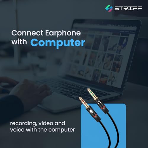 Image of STRIFF TwinAudio 3.5mm Headphone Splitter for Computer 2 Male to 1 Female | Gold-Plated TRRS Audio Adapter | Supports Mic + Audio | Universal AUX Splitter for Mobile, Laptop, Tablet & PC - Black