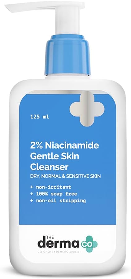 The Derma Co 2% Niacinamide Gentle Skin Cleanser for Sensitive, Dry, Normal Skin - 125 ml Non-Irritant | 100% Soap-Free | Non-Oil Stripping | Gently Cleanses Makeup