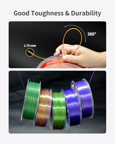 Image of Tri Color Silk PLA 3D Printer Filament, Rainbow Silk PLA Filament 1.75mm, + /- 0.02mm Accuracy, No Clog /Bubble, Durable, Vacuum Sealed, Fits Most FDM Printers, 1KG Spool - Red /Gold /Black